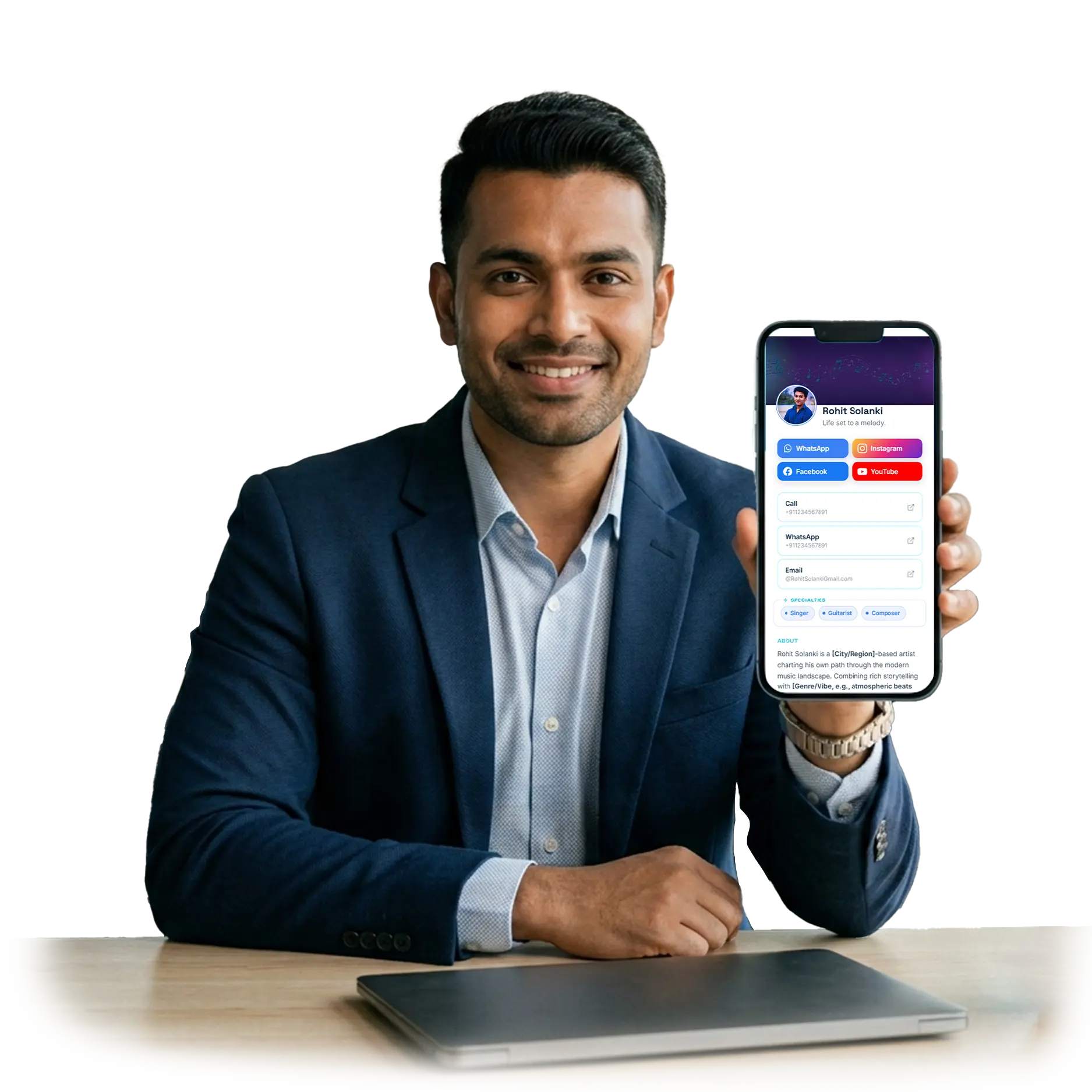 A professional in India sharing their ProfileTap digital business card for professionals from a phone