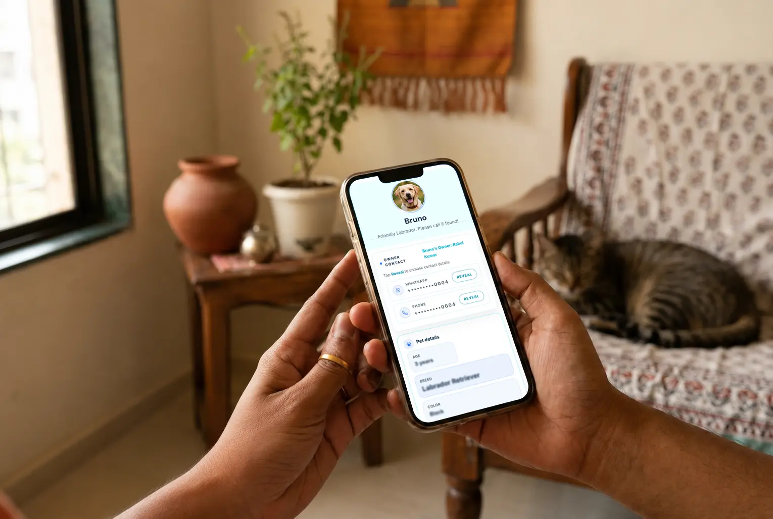 Setting up a free ProfileTap pet safety profile on a phone.