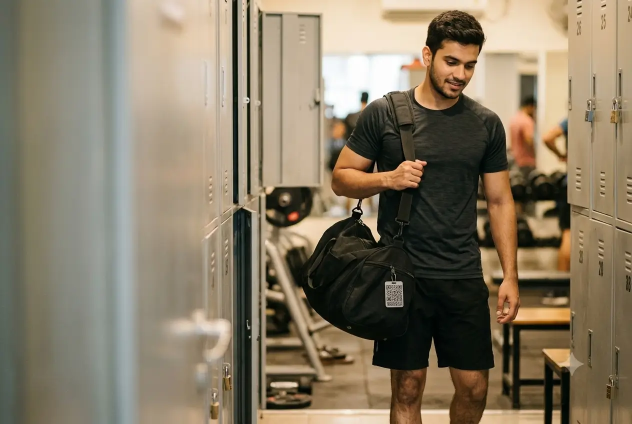 A gym trainer's ProfileTap profile on a phone showing training style and a WhatsApp button
