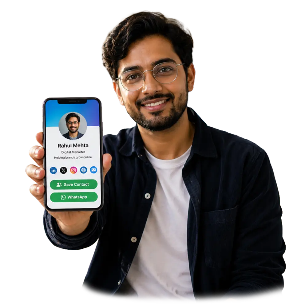 A marketing agency team sharing ProfileTap digital visiting cards at a client pitch