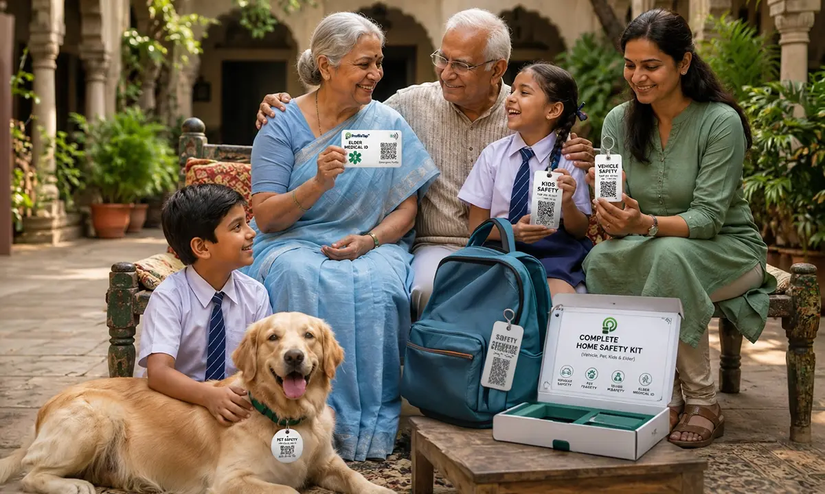 A child’s school bag with a ProfileTap kids safety tag