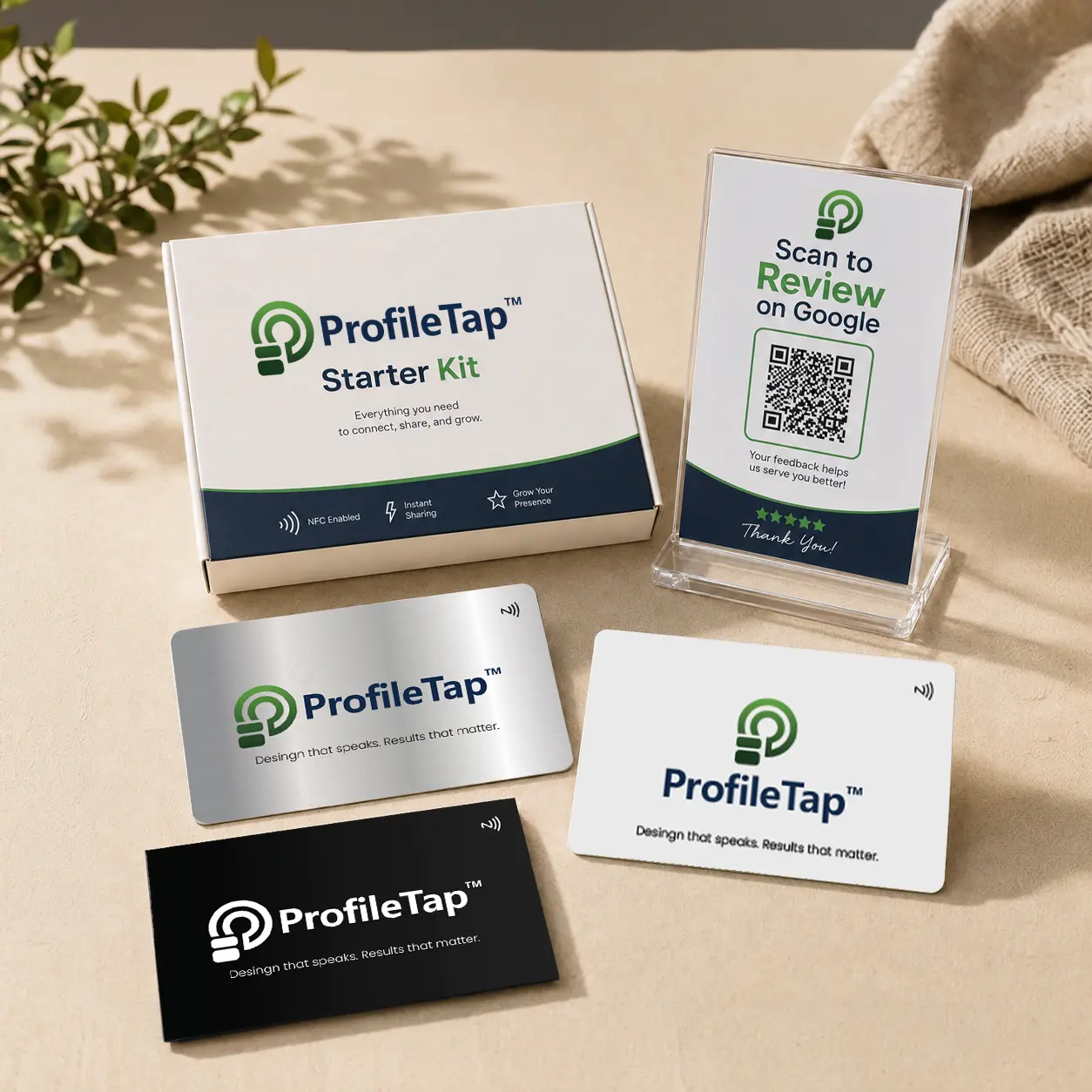 ProfileTap Starter Kit (Metal + PVC NFC Cards & Review Standee)