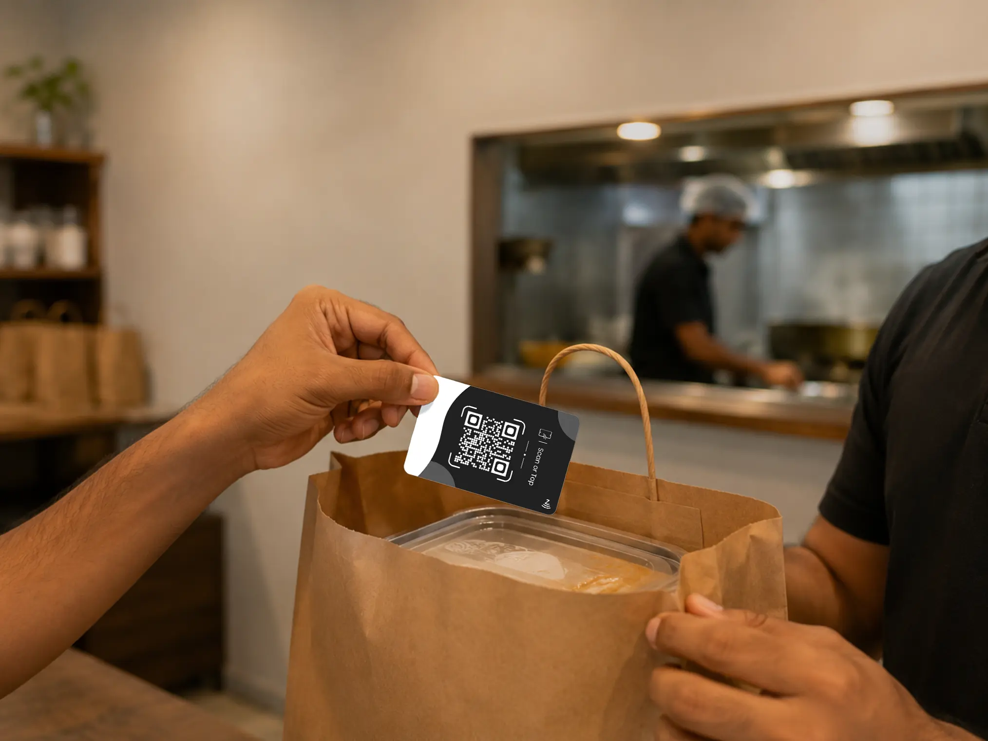 Black PVC review card in a takeaway bag (placeholder)