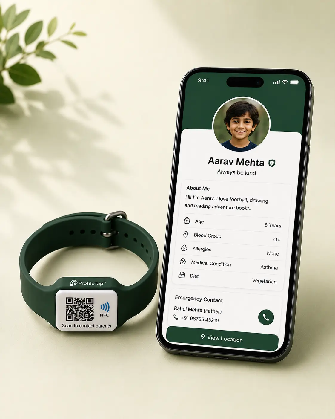 A ProfileTap NFC wristband being displayed