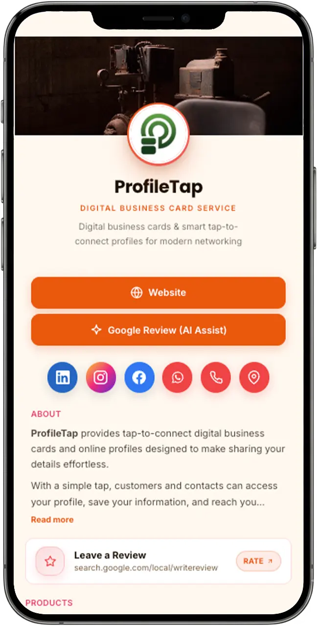 Business digital profile shown on a phone
