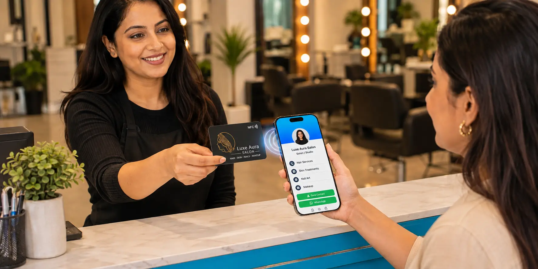 A salon owner instantly sharing her live services and rates with one tap