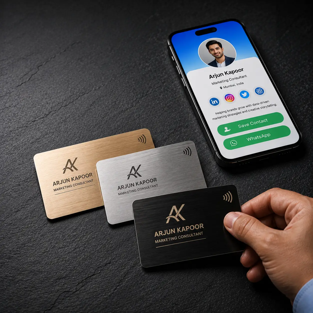Premium metal NFC cards laid out for comparison