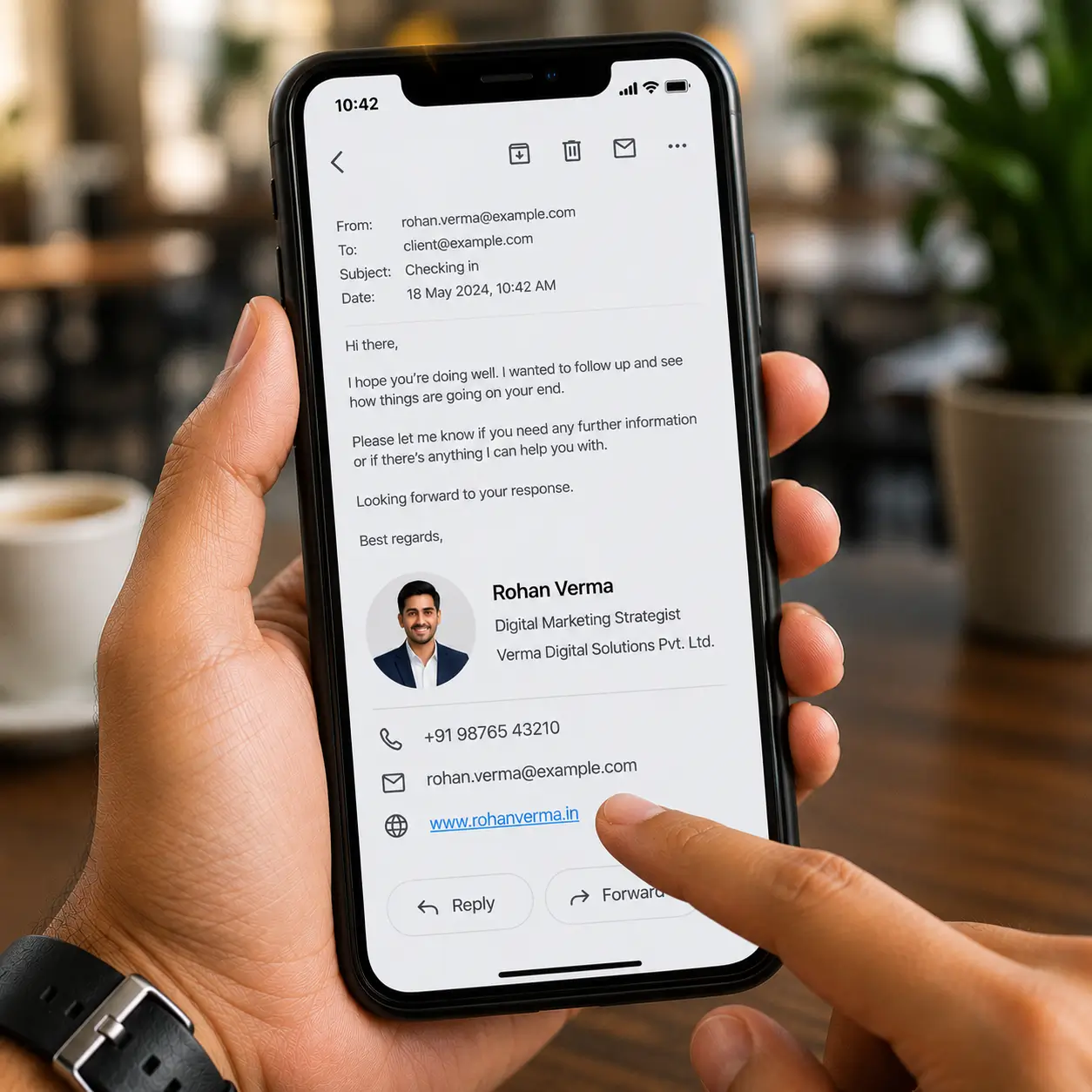 An email signature rendering cleanly on a mobile inbox