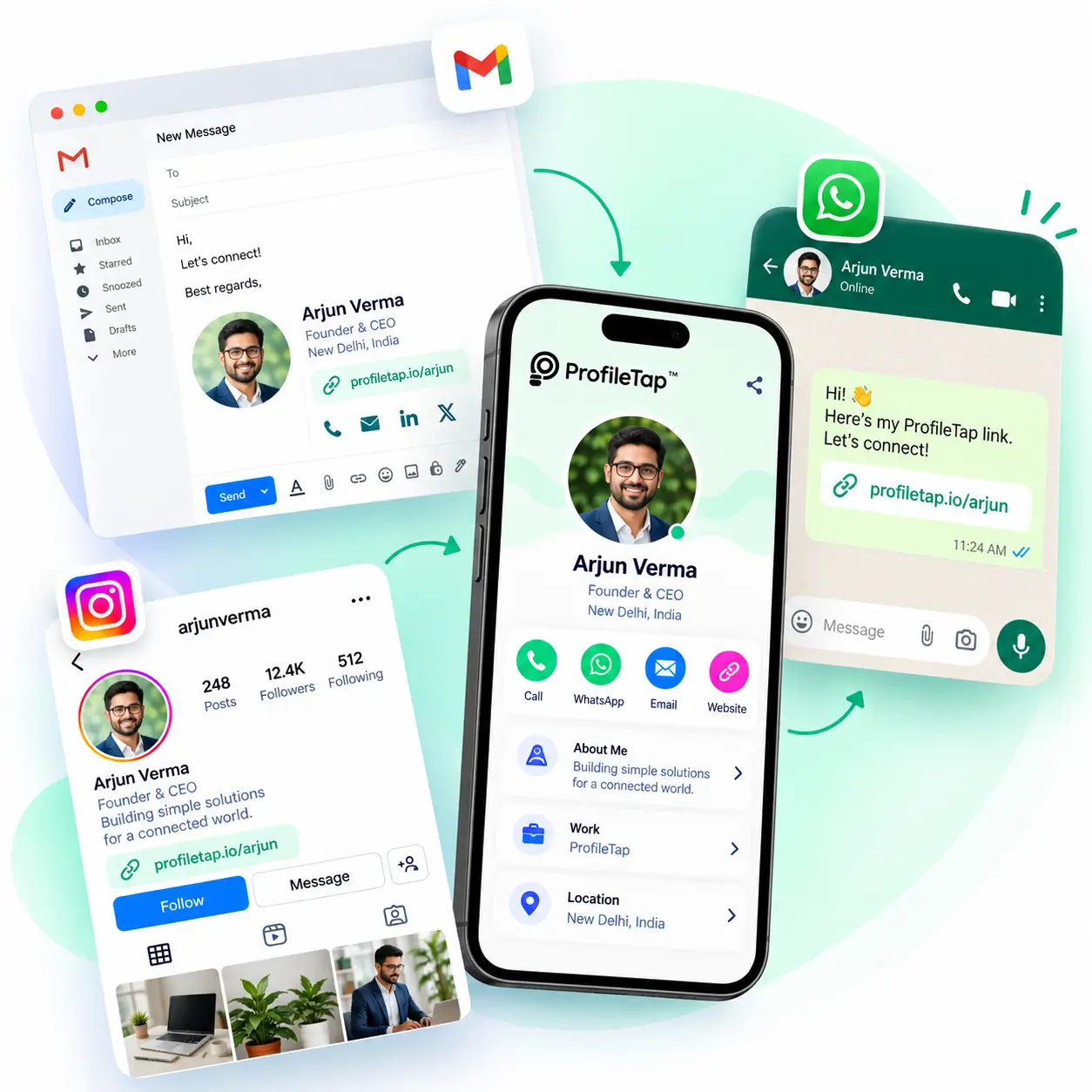 A ProfileTap profile link shared across apps