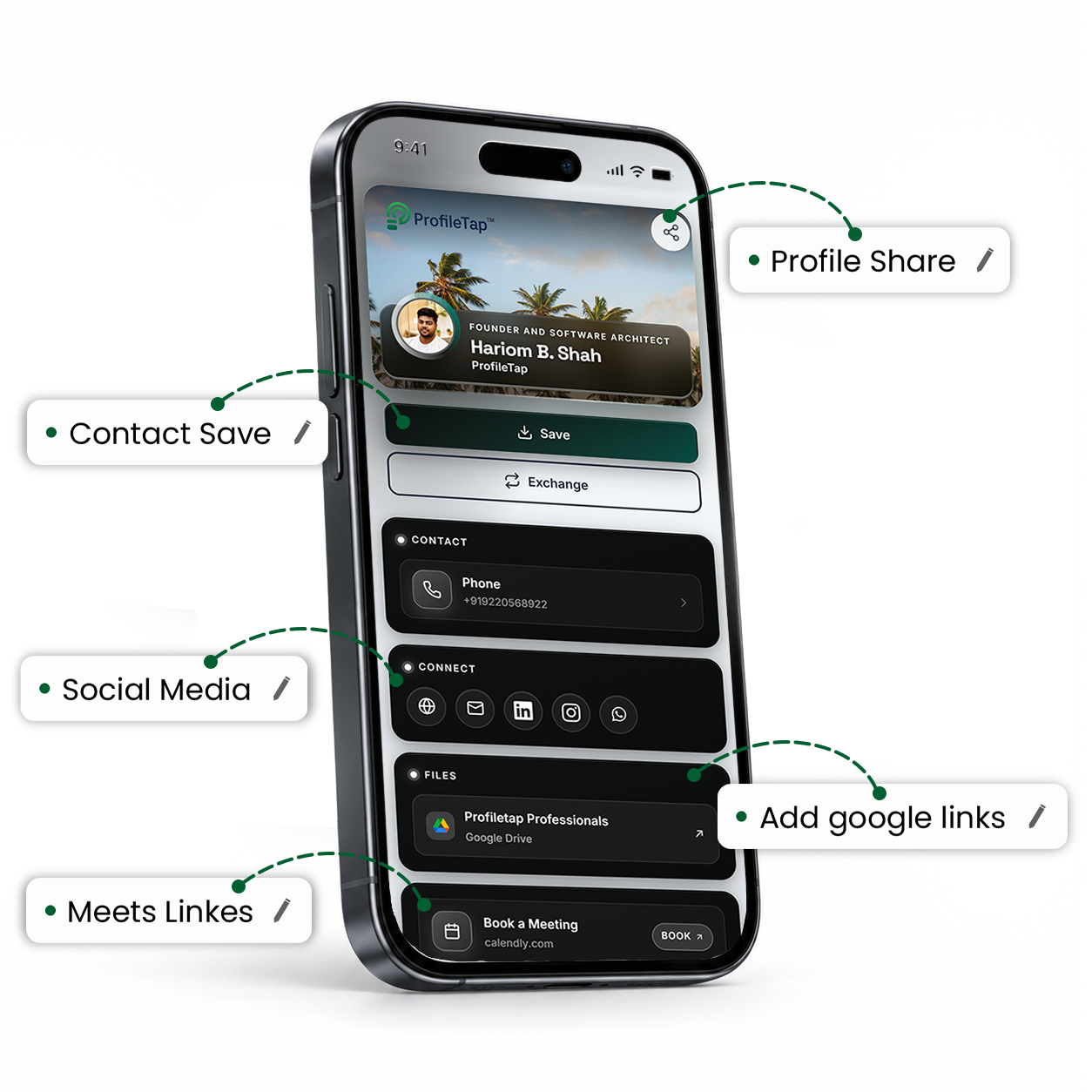 A ProfileTap profile being set up from a browser dashboard