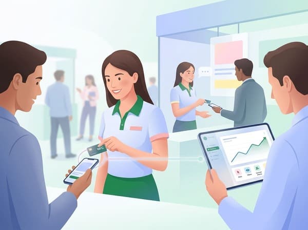 Sales team using NFC at trade show