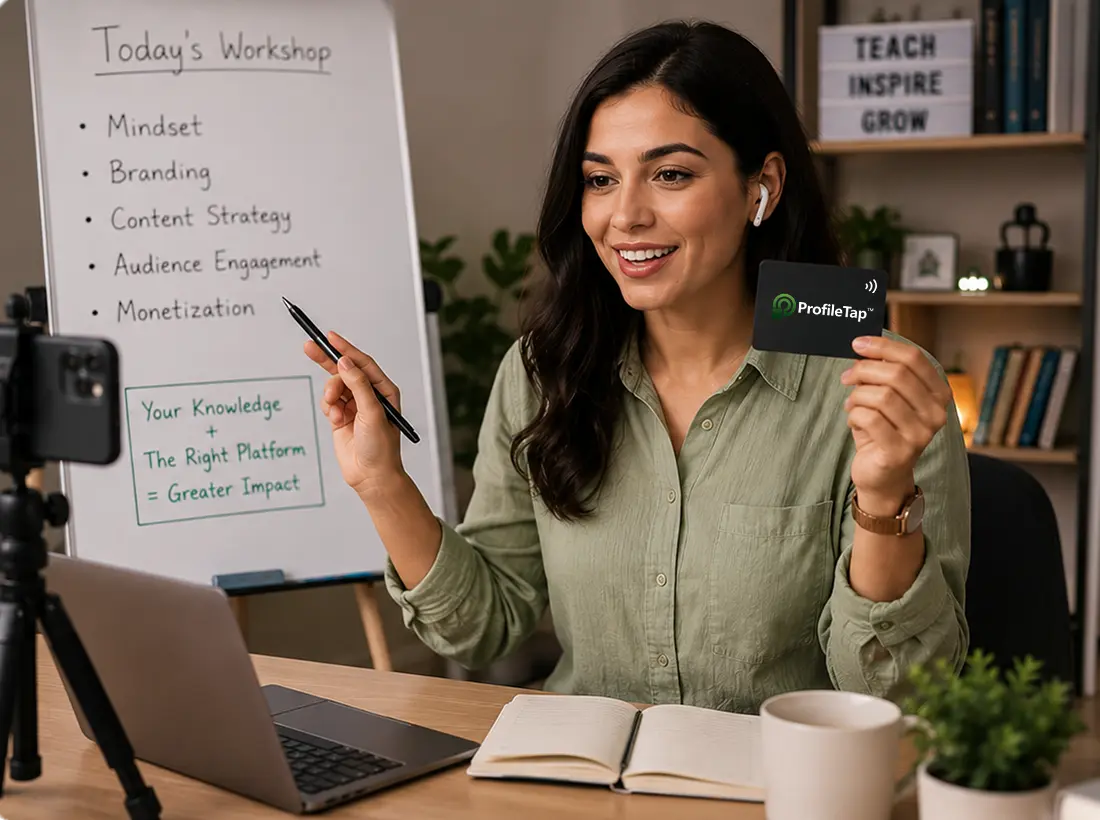 educator teaching marketing using profietap's nfc card