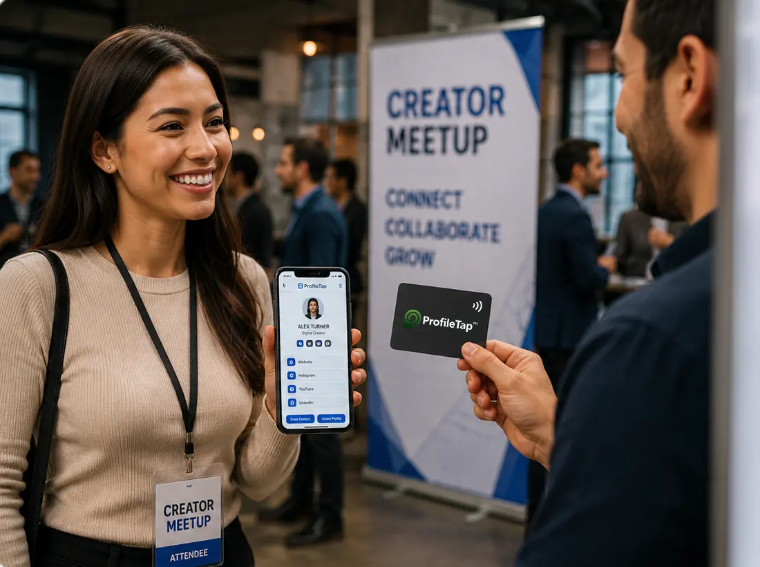 at a creator event people sharing there digital identity through profiletap nfc card
