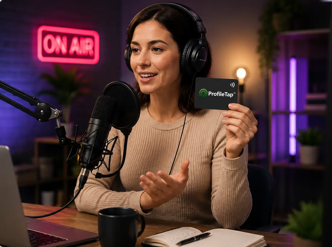podcaster talks about profiletap's digital business cards for creators