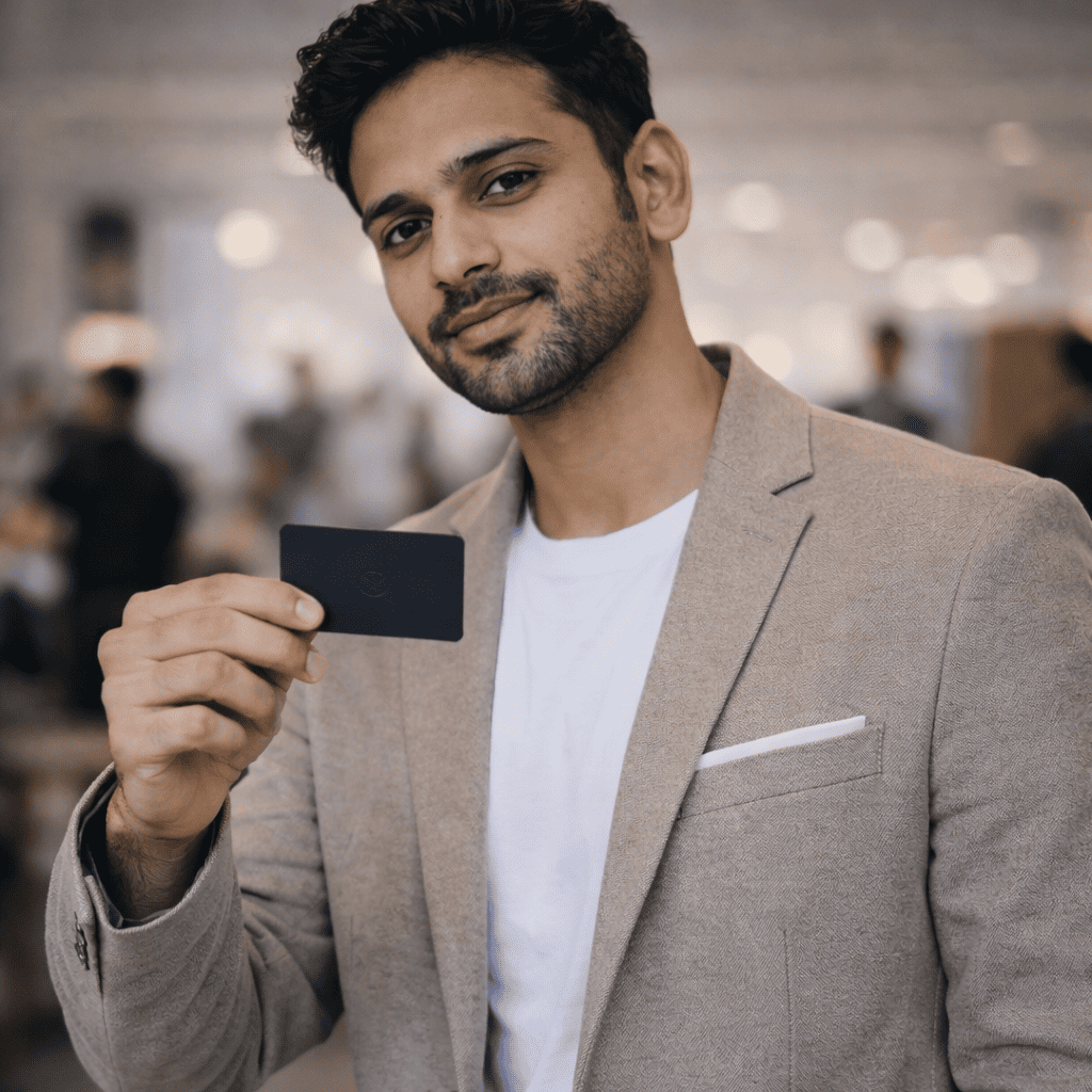 Small business owner with QR code