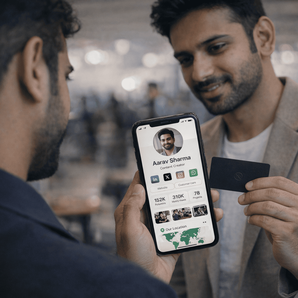 Sales team using digital cards