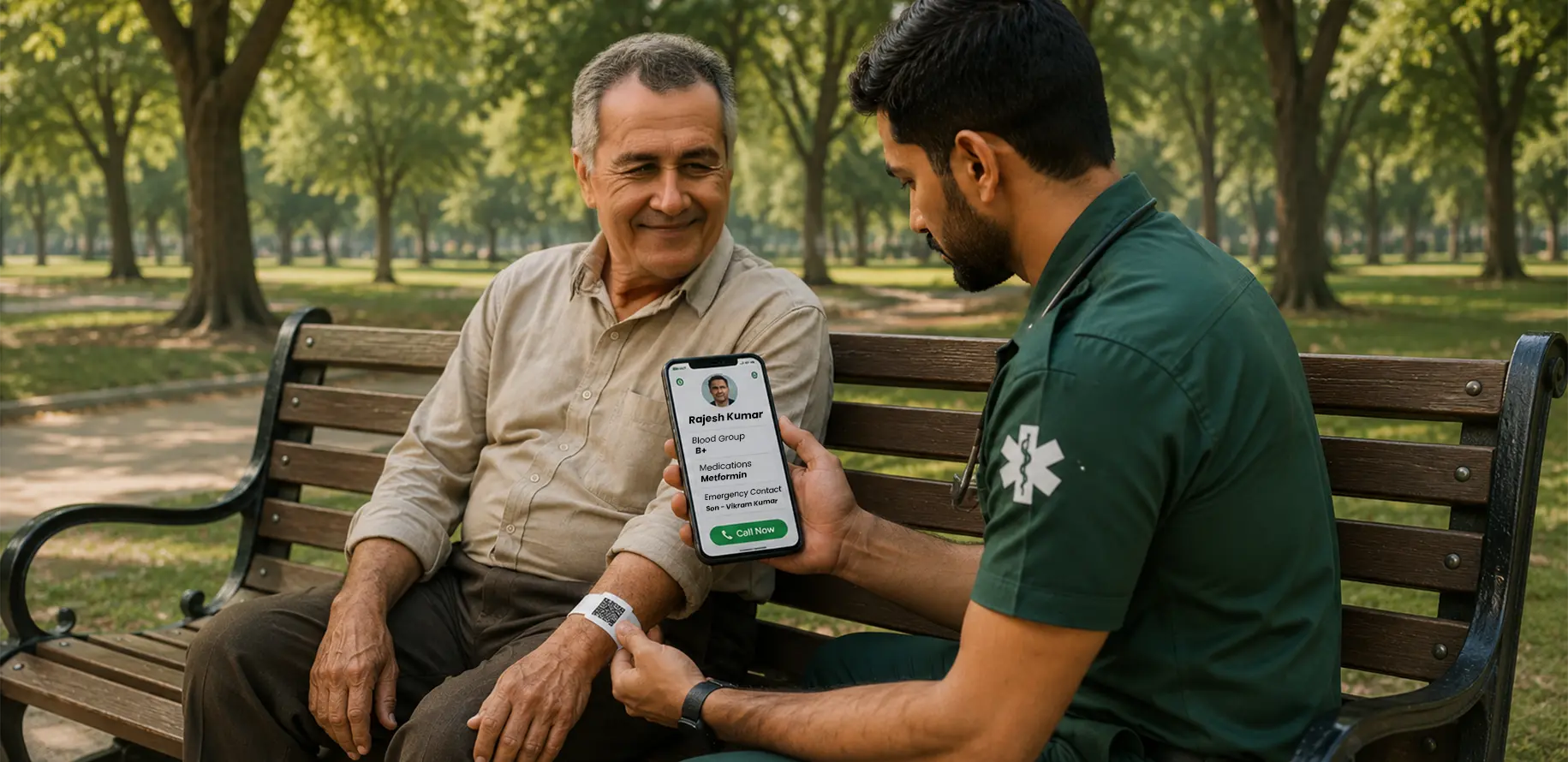 Elderly person with emergency card
