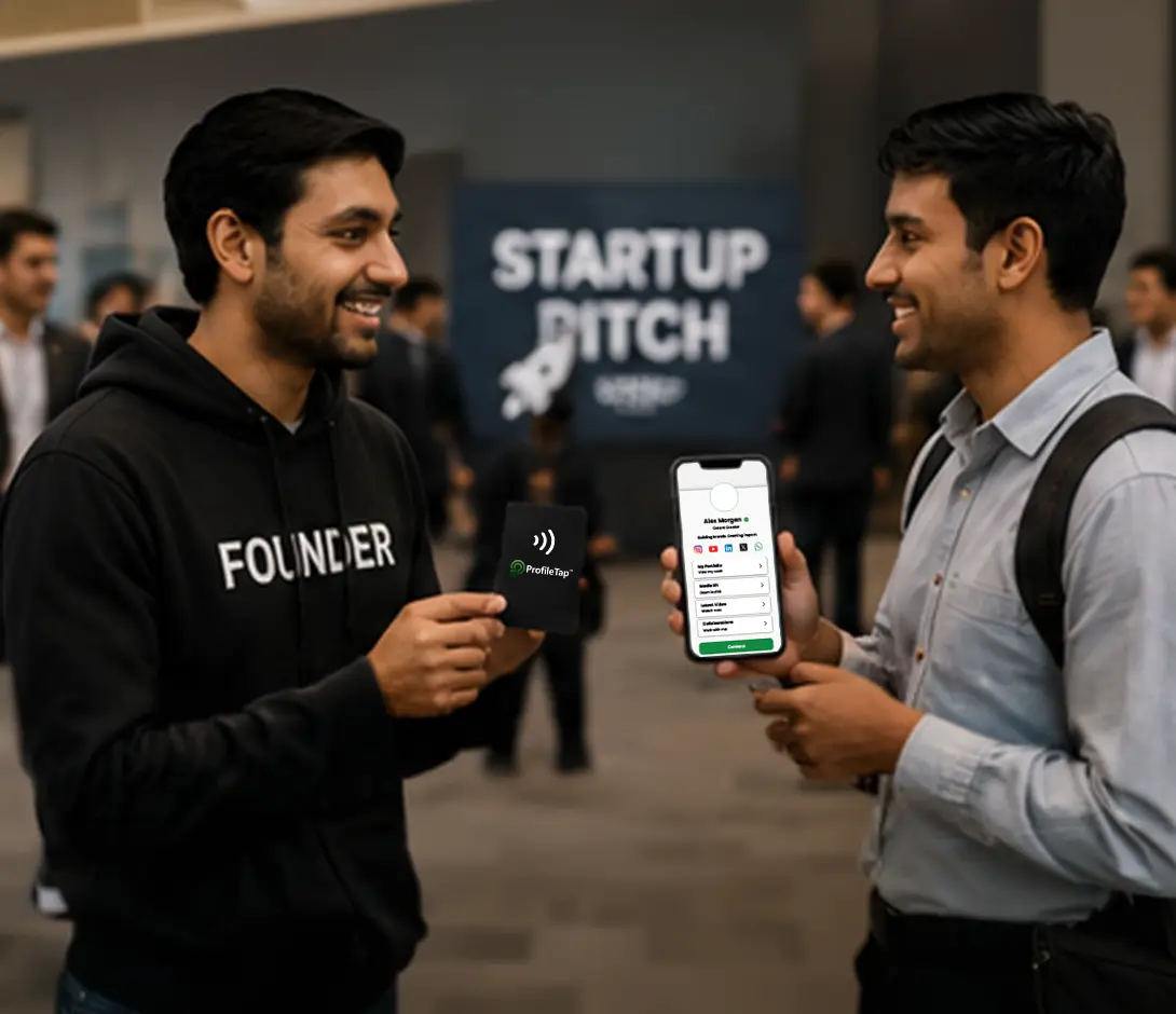 Founder using NFC at investor meetup