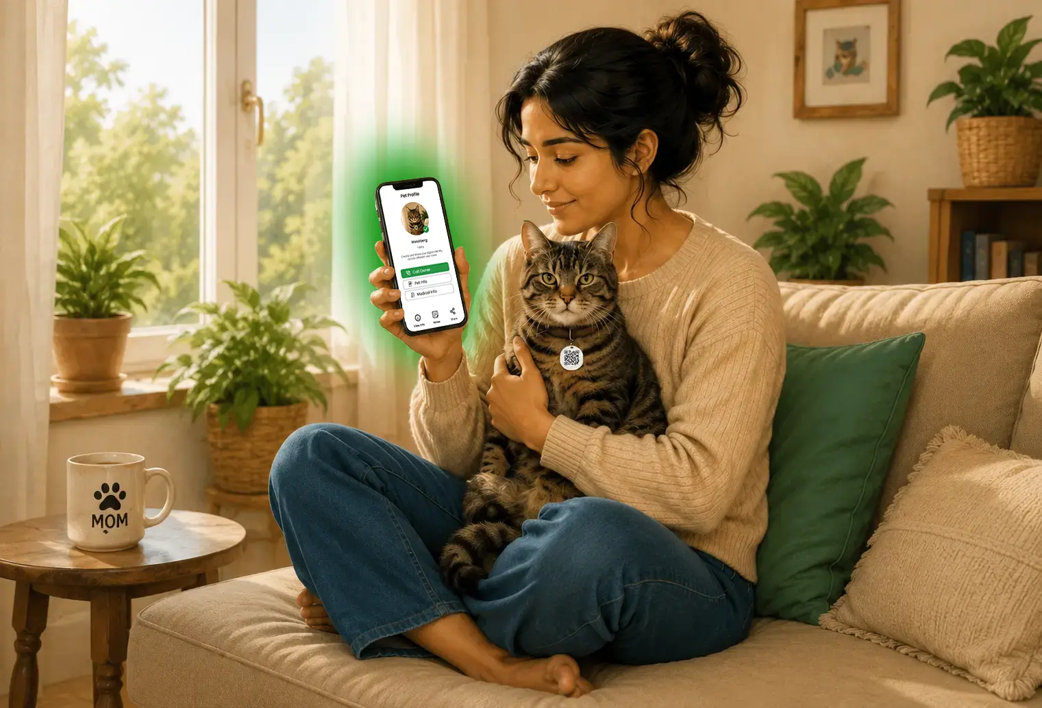 Cat with breakaway QR collar