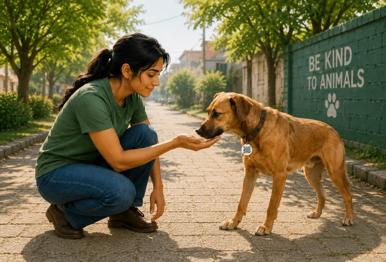 Indian indie dog with QR tag