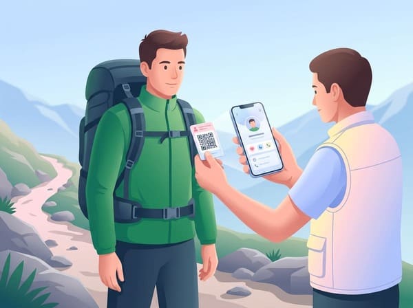 Hiker with emergency QR card